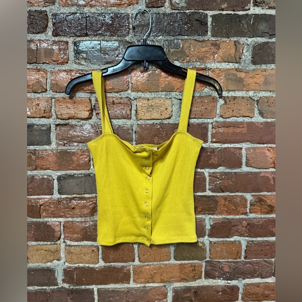 Happy Unicorn Yellow Button-Up Ribbed Tank Top Size Medium